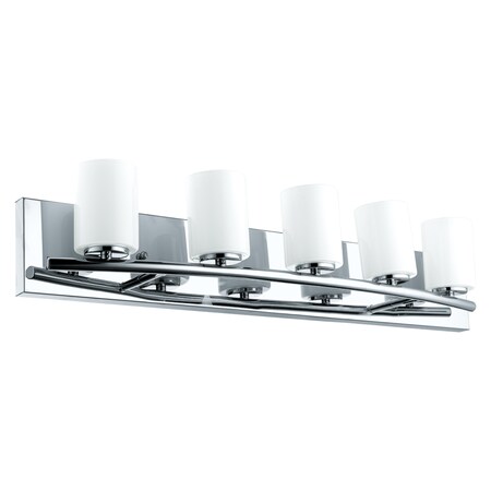 5x40W Bath Vanity Light W/ Chrome Finish & White Glass